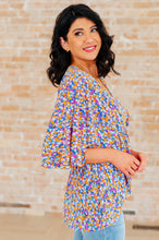 Load image into Gallery viewer, Dreamer Peplum Top in Purple Retro Ditsy Floral