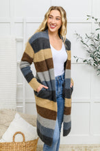 Load image into Gallery viewer, Fuzzy Longline Cardigan In Blue &amp; Cocoa