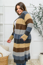 Load image into Gallery viewer, Fuzzy Longline Cardigan In Blue &amp; Cocoa