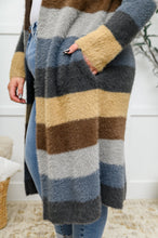 Load image into Gallery viewer, Fuzzy Longline Cardigan In Blue &amp; Cocoa