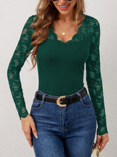 Load image into Gallery viewer, Lace Wavy Hem V-Neck Long Sleeve Top