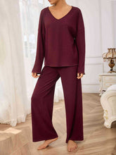 Load image into Gallery viewer, V-Neck Long Sleeve Top and Wide Leg Pants Set