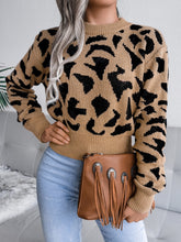 Load image into Gallery viewer, Leopard Round Neck Dropped Shoulder Sweater