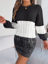 Load image into Gallery viewer, Cable-Knit Round Neck Color Block Sweater Dress