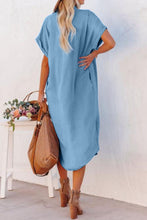 Load image into Gallery viewer, Slit Button Up Short Sleeve Denim Dress