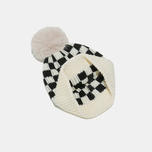 Load image into Gallery viewer, Checkered Knit Hat with Pompom