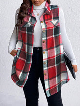 Load image into Gallery viewer, Honey Plus Size Pocketed Plaid Button Up Vest Coat