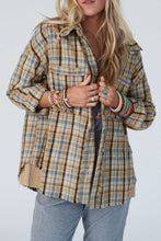 Load image into Gallery viewer, Drawstring Waffle Knit Patchwork Hooded Plaid Shacket