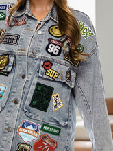 Load image into Gallery viewer, Embroidered Patch Button Up Long Sleeve Denim Jacket