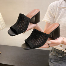 Load image into Gallery viewer, Block Heel Knit Sandals