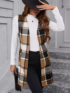 Plaid V-Neck Vest Coat