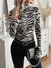 Load image into Gallery viewer, Zebra Print Turtleneck Long Sleeve T-Shirt