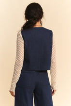 Load image into Gallery viewer, Davi &amp; Dani Lace Patch Open Front Denim Vest