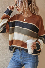 Load image into Gallery viewer, Contrast Striped Round Neck Long Sleeve Sweater