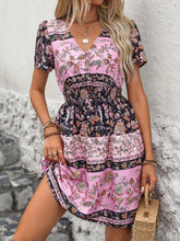 Load image into Gallery viewer, Printed V-Neck Short Sleeve Mini Dress