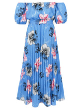 Load image into Gallery viewer, Pleated Floral Off-Shoulder Short Sleeve Midi Dress