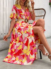 Load image into Gallery viewer, Printed V-Neck Flutter Sleeve Midi Dress