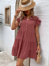 Load image into Gallery viewer, Tiered Notched Flounce Sleeve Mini Dress