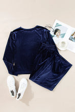 Load image into Gallery viewer, Velvet Round Neck Long Sleeve Top and Drawstring Pants Lounge Set