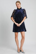 Load image into Gallery viewer, Umgee Dotted Lace Half Sleeve Mock Neck Back Tie Velvet Dress