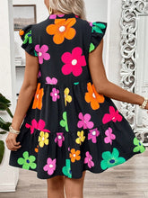 Load image into Gallery viewer, Ruffled Printed Notched Cap Sleeve Dress