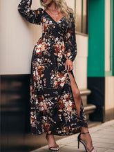 Load image into Gallery viewer, Slit Printed Surplice Long Sleeve Maxi Dress