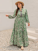 Load image into Gallery viewer, Plus Size Printed Notched Long Sleeve Maxi Dress