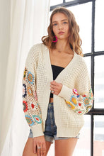 Load image into Gallery viewer, ADORA Full Size Contrast Crochet Open Front Long Sleeve Cardigan