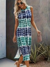 Load image into Gallery viewer, Slit Printed Round Neck Sleeveless Dress