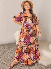 Load image into Gallery viewer, Plus Size Printed V-Neck Half Sleeve Maxi Dress