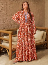 Load image into Gallery viewer, Plus Size Printed Notched Long Sleeve Maxi Dress