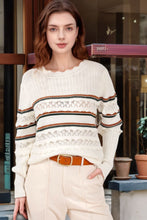 Load image into Gallery viewer, Striped Hollow Out Round Neck Long Sleeve Sweater