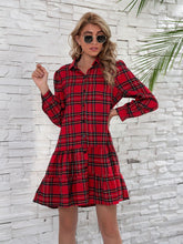 Load image into Gallery viewer, Ruffle Hem Plaid Button Down Long Sleeve Dress