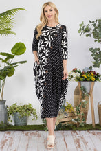 Load image into Gallery viewer, Celeste Full Size Floral Polka Dot Contrast Midi-Dress with Pockets