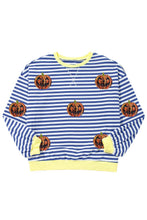 Load image into Gallery viewer, Pumpkin Striped Round Neck Long Sleeve Sweatshirt