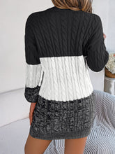 Load image into Gallery viewer, Cable-Knit Round Neck Color Block Sweater Dress