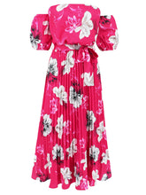 Load image into Gallery viewer, Pleated Floral Off-Shoulder Short Sleeve Midi Dress