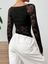 Load image into Gallery viewer, Square Neck Long Sleeve Lace Top