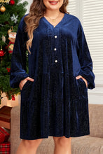 Load image into Gallery viewer, Plus Size Textured Velvet Decorative Button Long Sleeve Dress