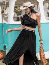 Load image into Gallery viewer, Ruffled Single Shoulder Top and Slit Skirt Set