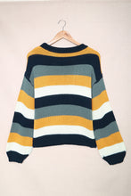 Load image into Gallery viewer, Color Block Round Neck Dropped Shoulder Sweater