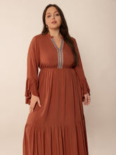 Load image into Gallery viewer, Plus Size Ruffled Notched Long Sleeve Midi Dress