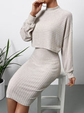 Load image into Gallery viewer, Mock Neck Long Sleeve Top and Wide Strap Dress Set