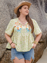 Load image into Gallery viewer, Plus Size Printed Tie Neck Half Sleeve Blouse