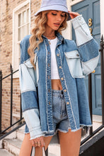 Load image into Gallery viewer, Raw Hem Color Block Denim Jacket