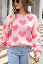 Load image into Gallery viewer, Valentine&#39;s Day Heart Jacquard Round Neck Sweater