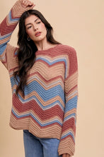 Load image into Gallery viewer, Annie Wear Multi Color Zig-Zag Round Neck Sweater