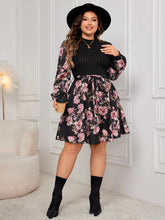 Load image into Gallery viewer, Plus Size Tied Printed Long Sleeve Dress