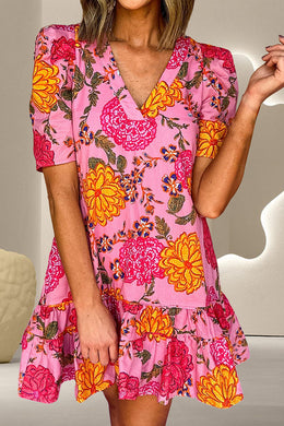Ruffled Marigold Short Sleeve Mini Dress