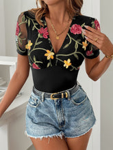 Load image into Gallery viewer, Perfee Embroidered V-Neck Floral Bodysuit